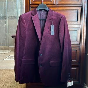 NWT Burgundy Velvet Blazer Sport Coat Jacket Slim